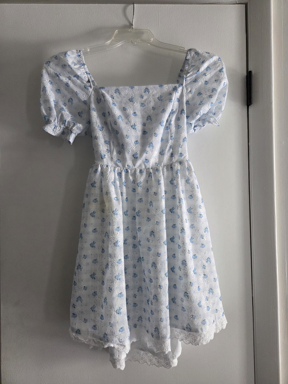 Altar'd State White Dress with Light Blue Floral Print